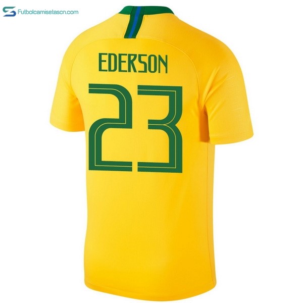 Camiseta Brasil 1ª ederson 2018 Amarillo